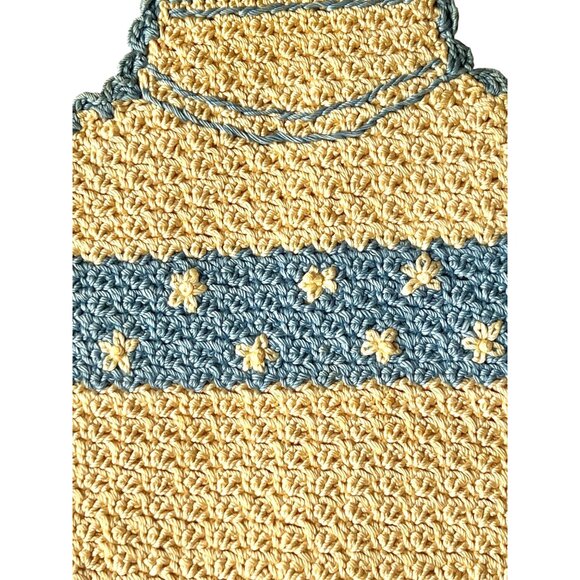 Hand Crocheted Teapot Potholder 8"X6.5" Cream & Blue Cottage Core Country Gift - Picture 3 of 5